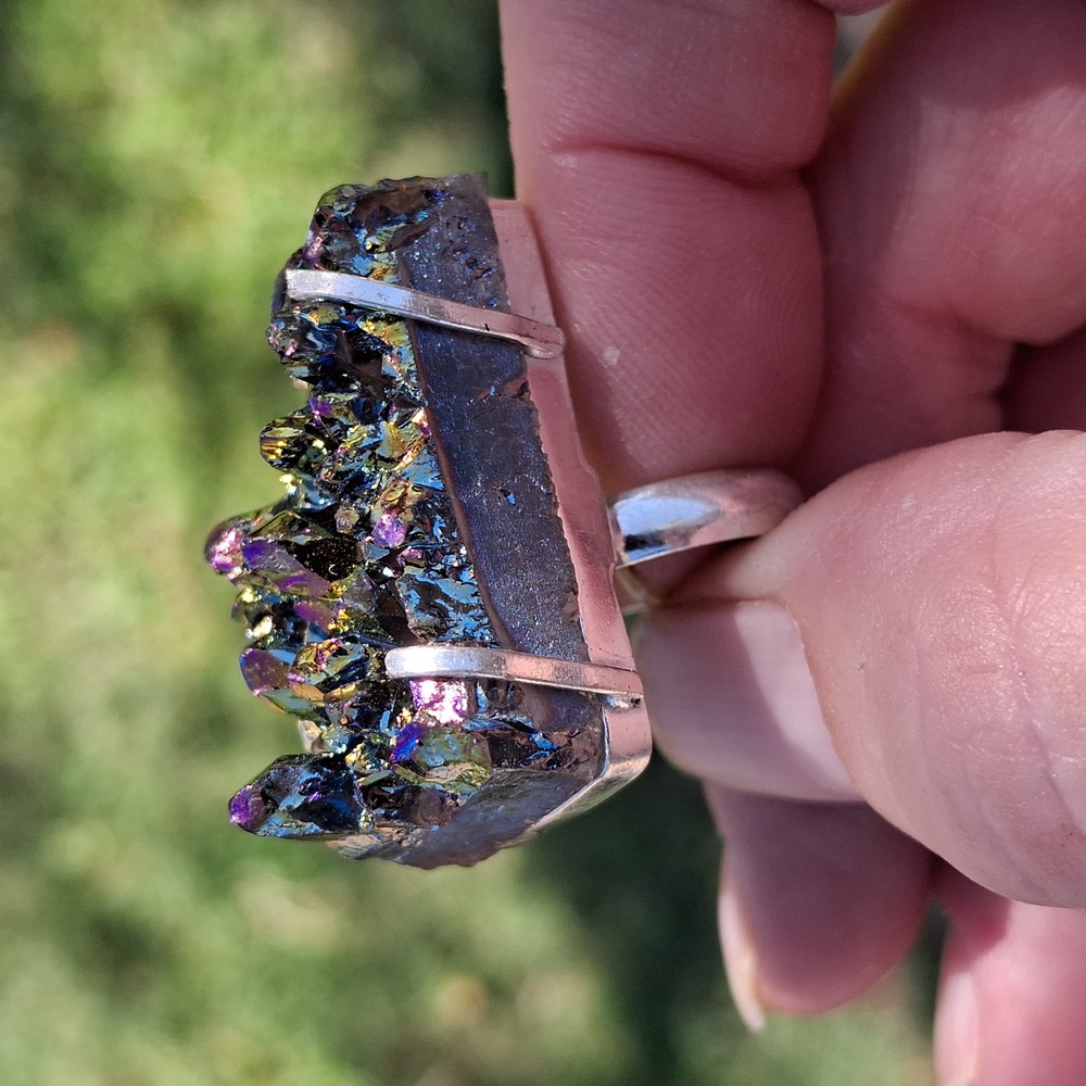 New Titanium Druzy 925 Silver Ring.